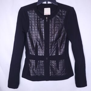 Rebecca Taylor Jacket 2 Black Wool Lamb Leather Full Zip
